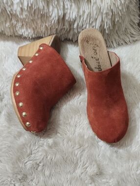 Free People Ring Leader Rust Suede Slip-On Clog Mules - Women
